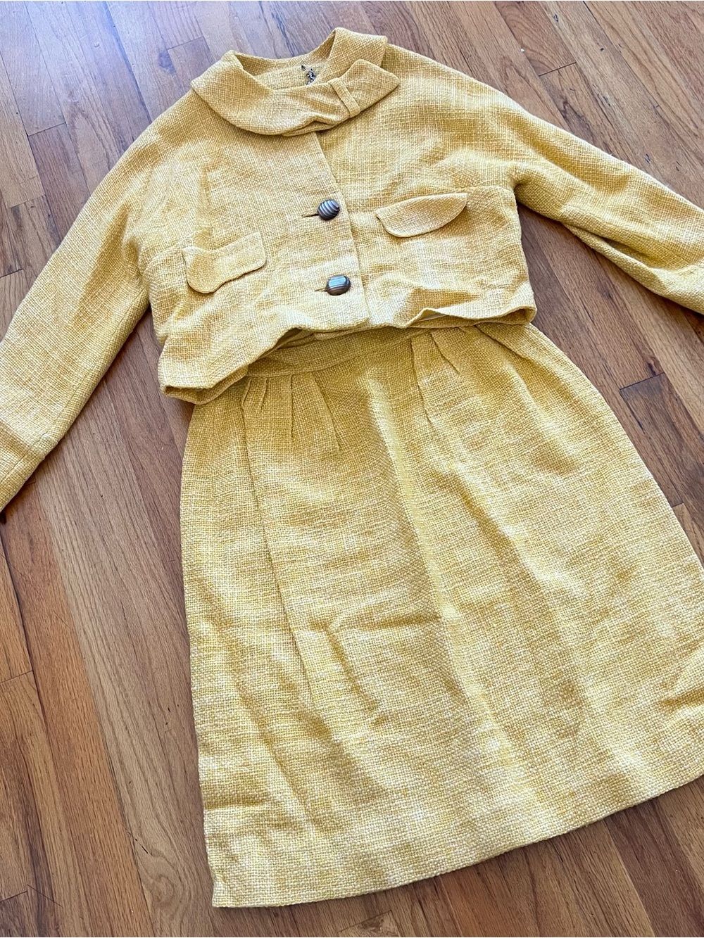Vintage Yellow Tweed Jacket & Skirt Set